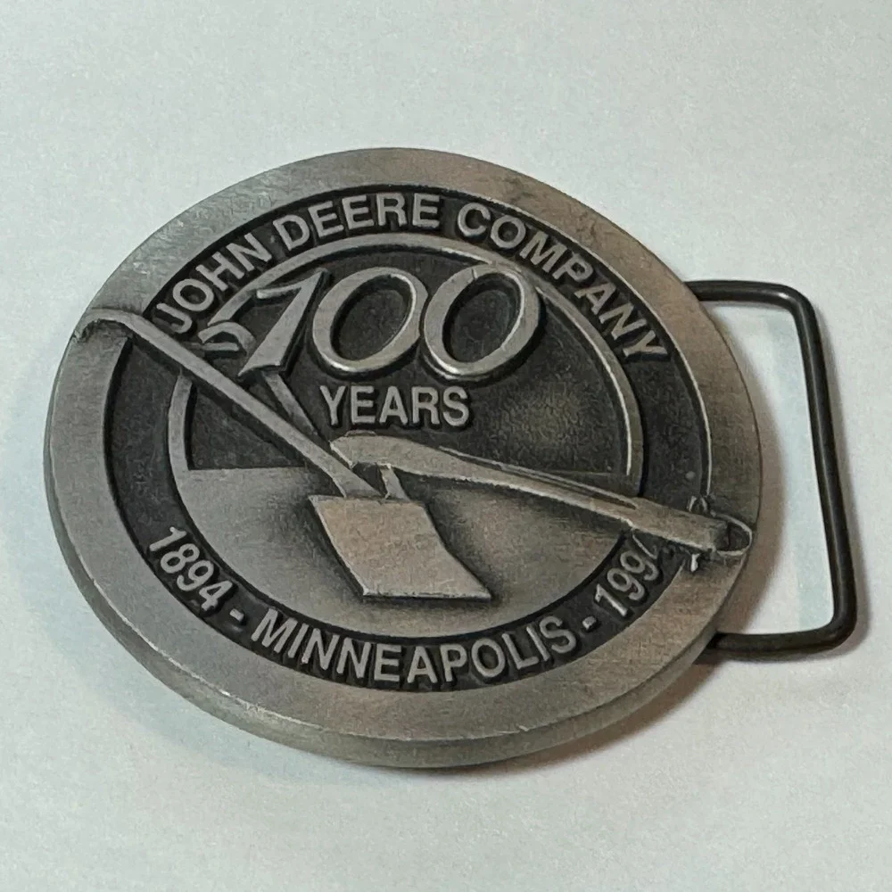 John Deere‎ Company Belt Buckle Minneapolis 100 Years Plow Silver Tone